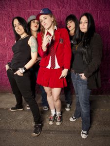 For those about to rock: Hell's Belles are, from left, Lisa Brisbois, Amber Saxon, Adrian "Angus" Conner, Laura D, and Mandy Reed. (Photo by Devin True)