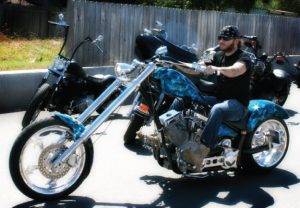 Stoney rode his custom Demented Cycles chopper in the “Ridin’ for a Reason” event in September, helping to raise more than $30,000 for the Leukemia & Lymphoma Society. (Photo by Melissa Webb)